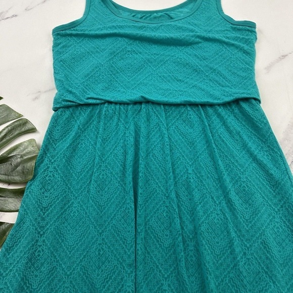 Prana Blouson Sundress Size S Teal Green Burnout Overlay Geometric Sleeveless - Picture 9 of 10